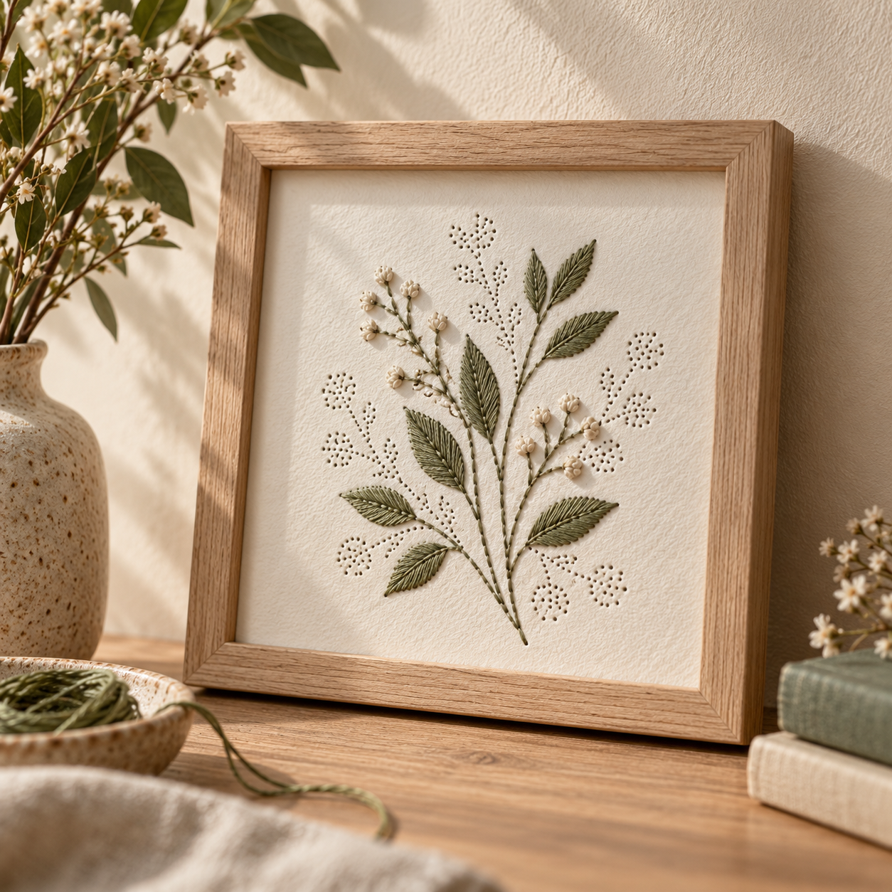 Cuadro decorativo bordado sobre papel